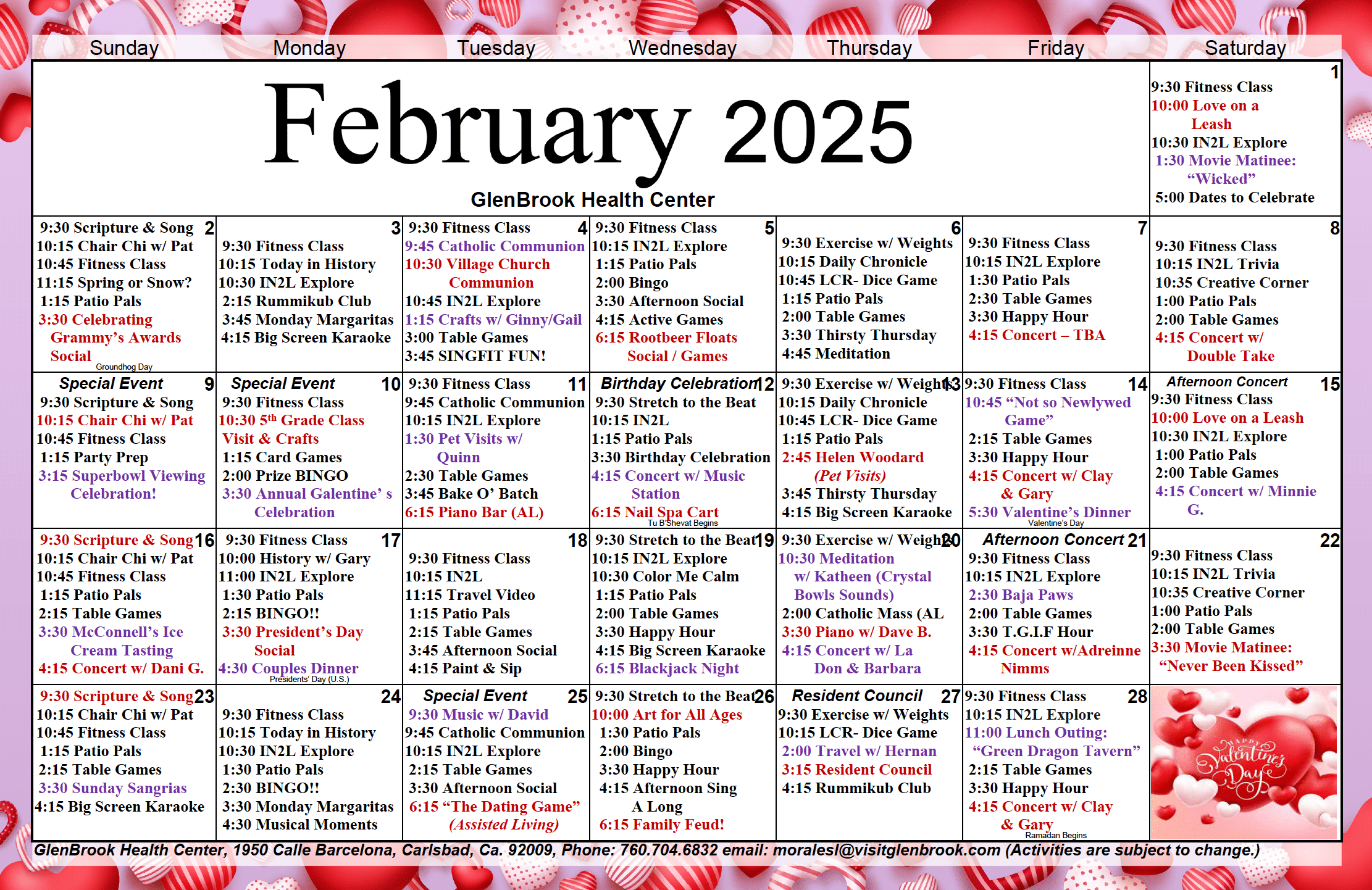 February SNF calendar