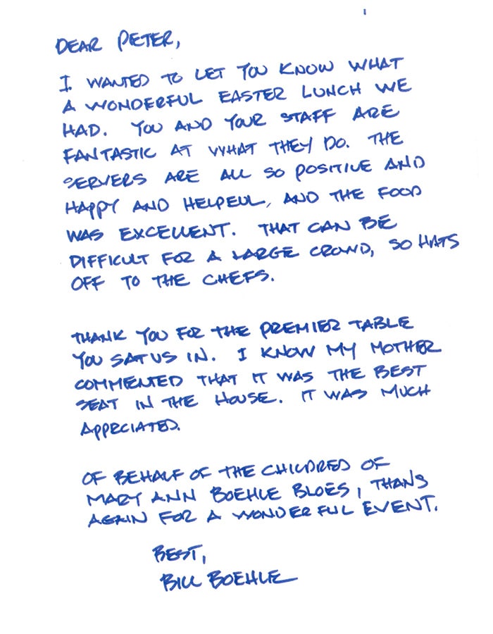 A written testimonial from a resident