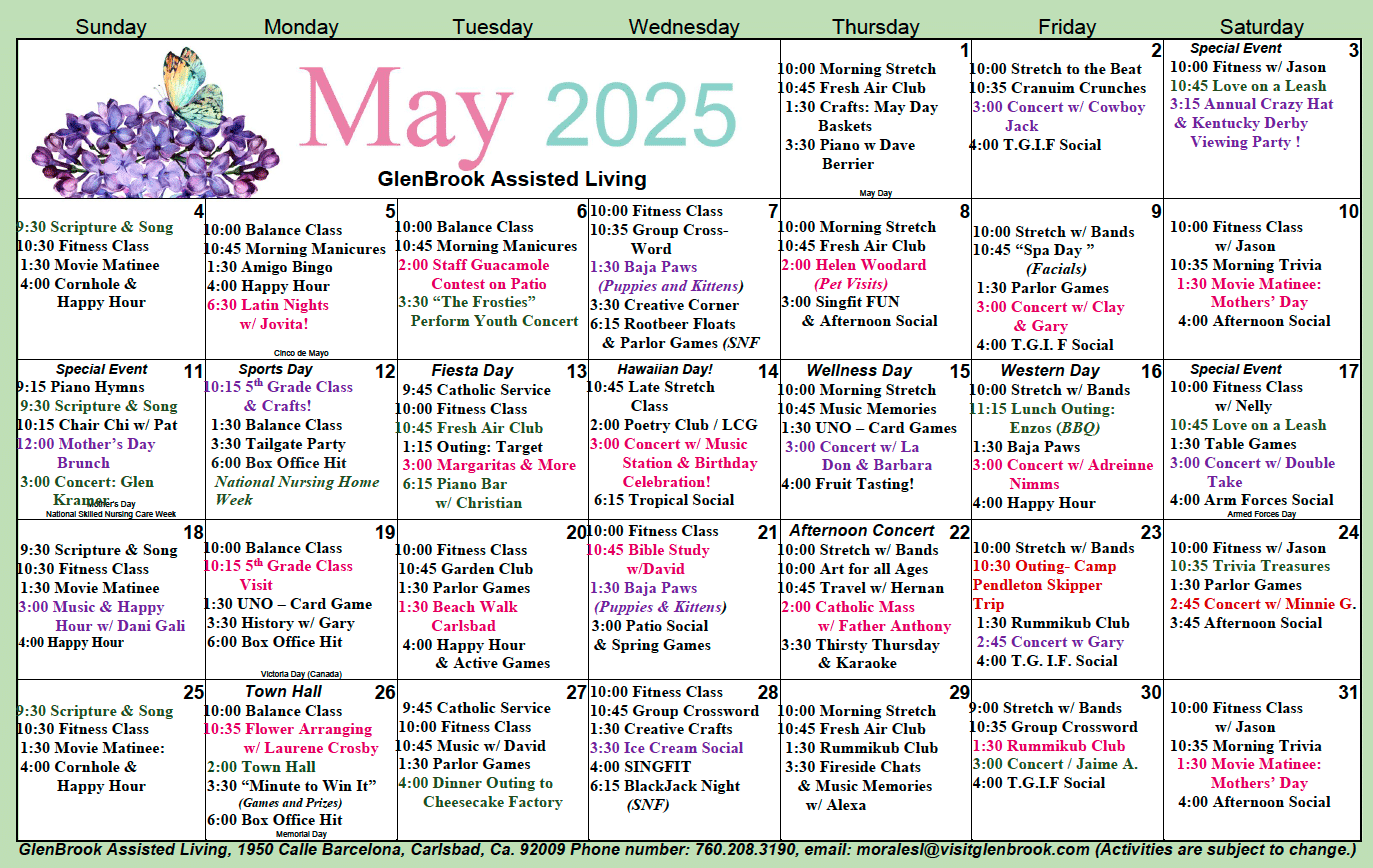 Glenbrook AL May calendar