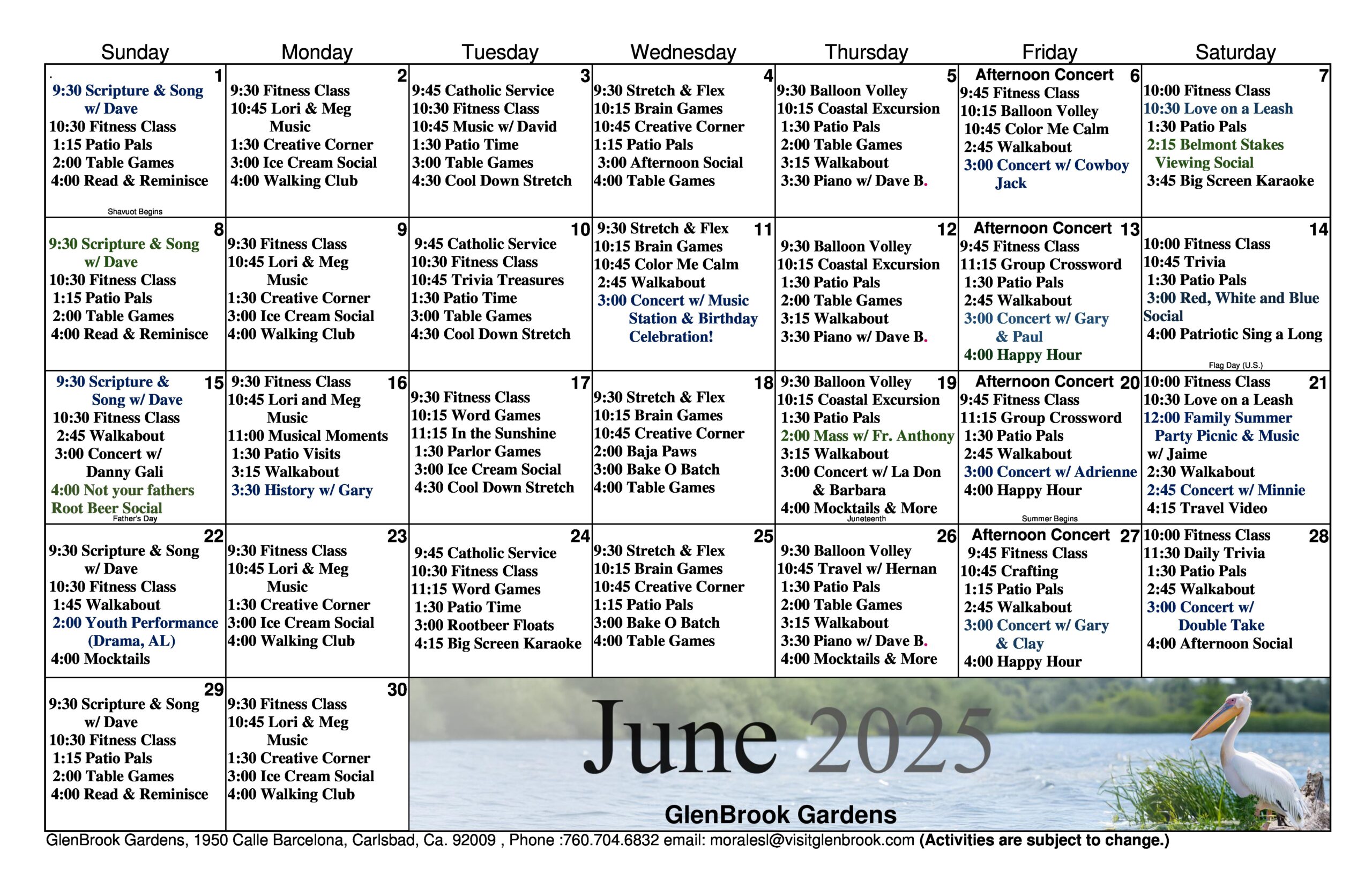 June Memory Calendar