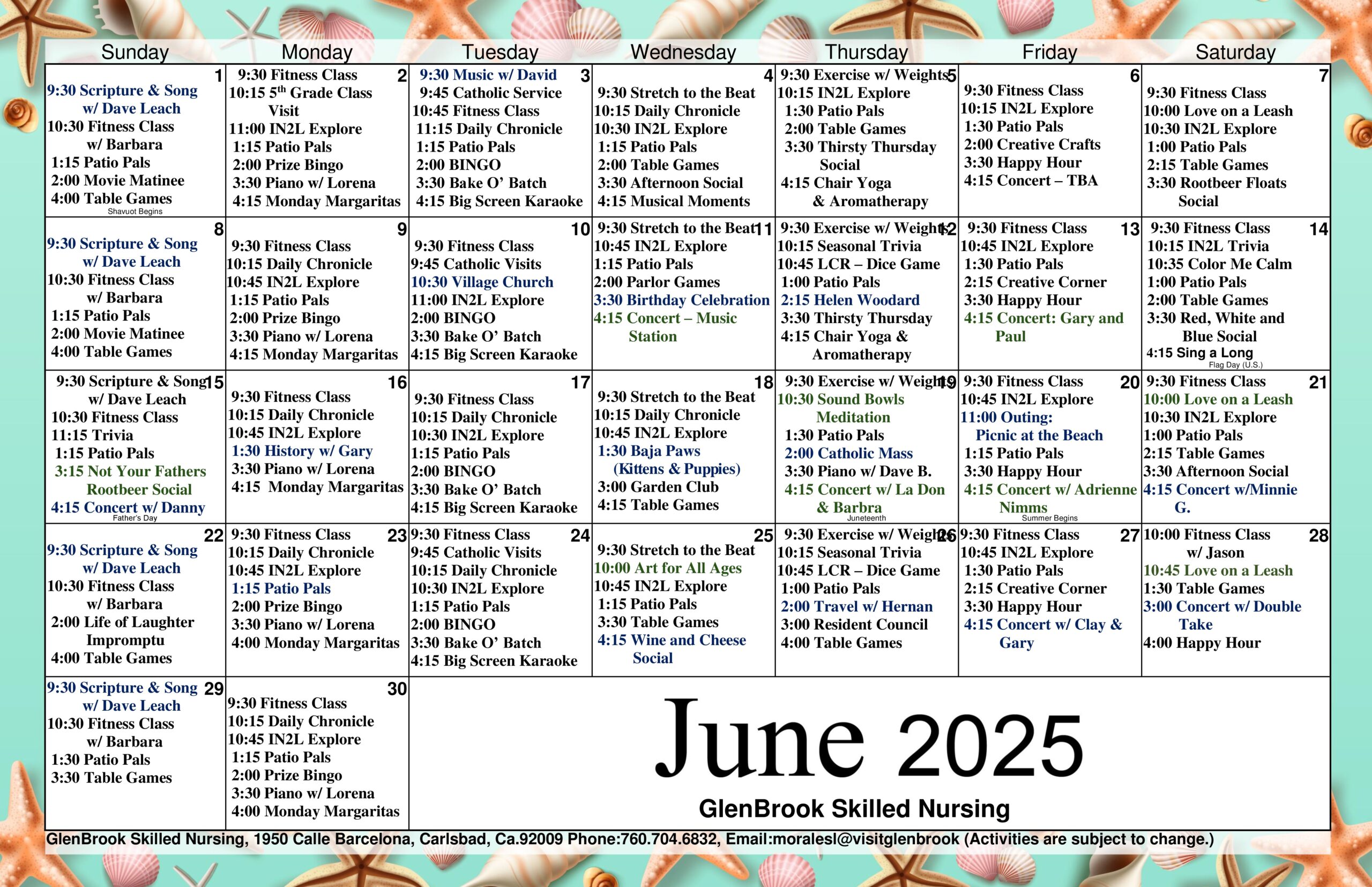 June Skilled Nursing Calendar