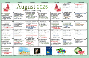 August Assisted Living calendar