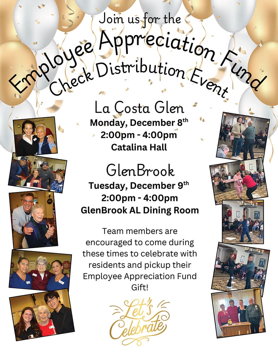 Employee Appreciation Fund Check Distribution Event<br />
GlenBrook, Tuesday, December 9th, 2-4 